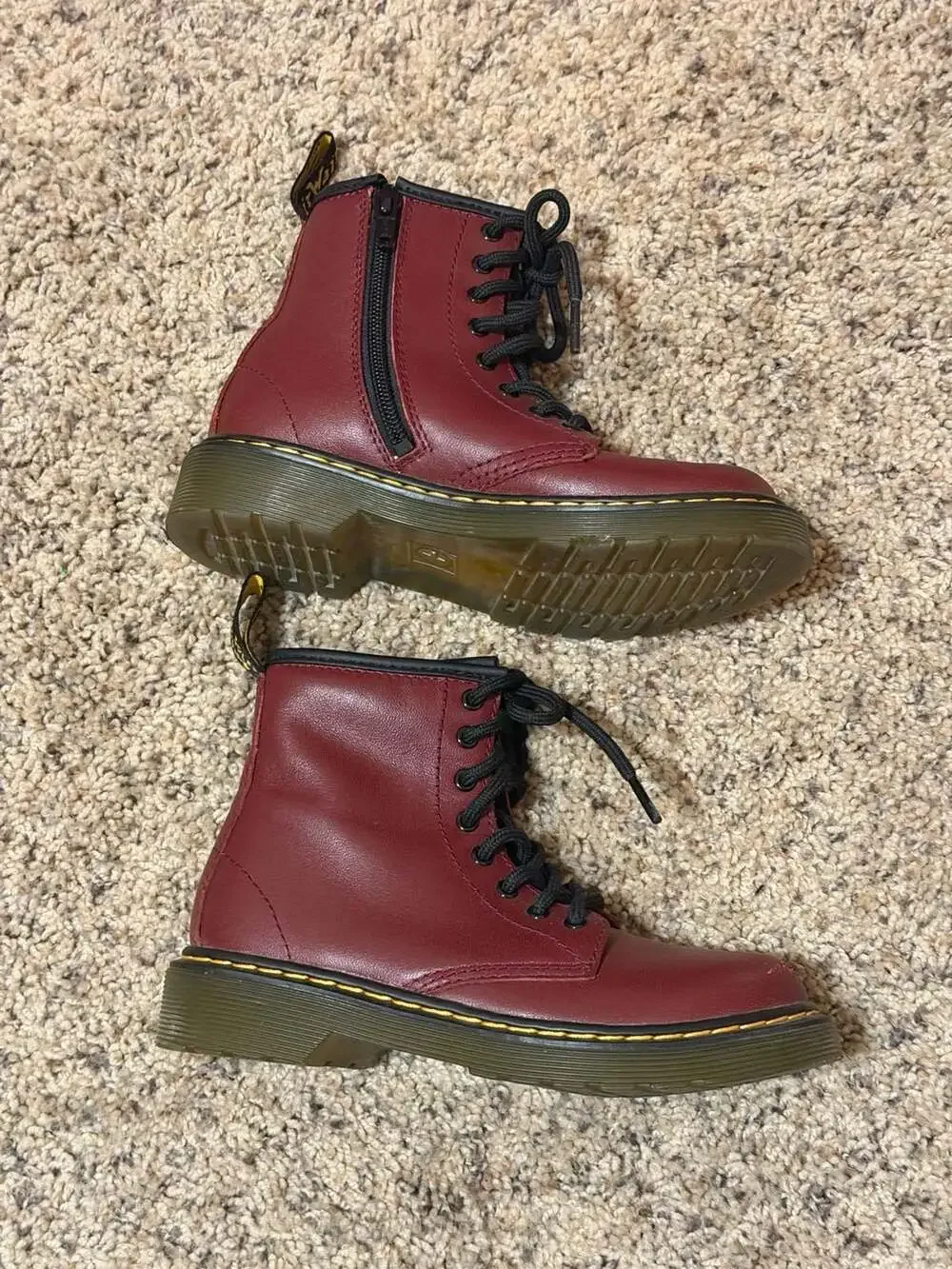 Dr. Martens 1460 J Kids Cherry Red Leather Lace-Up Side-Zip Boots Size US 13